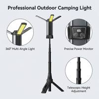 Lámpara de Trabajo LED Telescópica con Trípode, Ajustable en Altura, Recargable por USB, Portátil, con Banco de Energía para Exteriores y Reparaciones