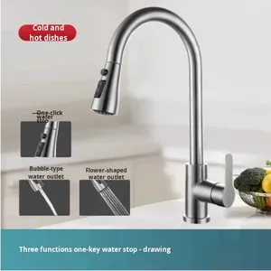 Robinet <span class=keywords><strong>de</strong></span> <span class=keywords><strong>cuisine</strong></span> en acier inoxydable 304 avec noyau en céramique, à tirette unique, pour eau chaude et froide, à trois vitesses, vente en gros d'usine - Product Image 6