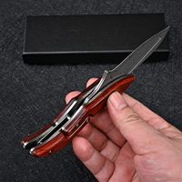 Couteau pliant XIGE en acier Damas VG10, lame courbée de 9 cm, manche en bois de santal jaune, verrouillage mécanique, longueur totale de 18,5 cm