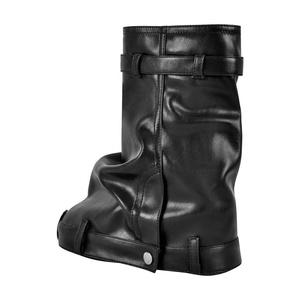 Brand New Thick Sole Women's Short Boots Denim Metal Lock Overlay Silver Ankle Booties <b>Round</b> <b>Toe</b> Flat Bottom Wedge <b>Heels</b> Shoes - Product Image 4