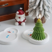 Bandeja Decorativa de Yeso Blanco Hecha a Mano con Forma de Muñeco de Nieve para Velas Aromáticas, Ideal para Decoración Navideña