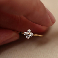 Anneaux minimalistes à quatre feuilles de trèfle AR001, argent sterling 925, plaqué or 18 carats/rhodium, bijoux fins mignons pour mariage et fête pour femmes