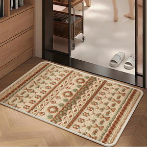 Tapis de salle de bain tissé élégant, rectangulaire, imitation lin, motif géométrique, antidérapant, pour usage domestique, blanc cassé - Product Image 3