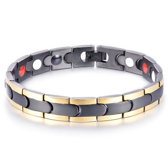 Women Man Gold Plated Health Care Therapy Ion Bio Magnetic Titanium Steel Energy Bracelet