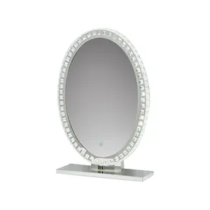 Diamant Spiegel Creative Oval Desktop Vanity Crystal Make-Up Cosmetische Led Spiegel Tafel Spiegel