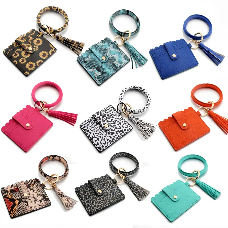 Card Holder Matching Wristlet Bag for Women Bracelet Keychain Set Hot Sale PU Leather 10 Alloy Fashion Professional Mix