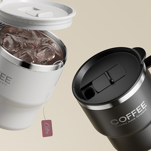 Tasse à café isotherme à double paroi en acier inoxydable 304 avec poignée, portable, anti-fuite, pour étudiants, pour eau, lait et café - Product Image 4