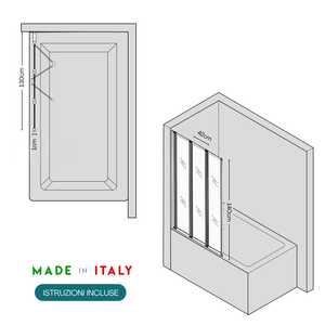 Mampara de Ducha Plegable de 3 Puertas, Acrílico con Acabado Pluma de 1.6 mm, 130x140 cm, Perfil de Pared Reversible - Product Image 2