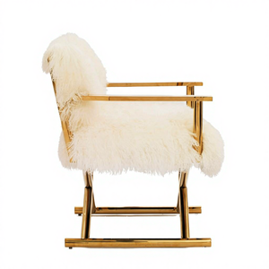 Modern Leisure-Style Cross Leg Mongolian Faux Fur Convertible <b>Chair</b> <b>High</b>-End Contemporary Dining Bedroom Home Office Hotel - Product Image 4