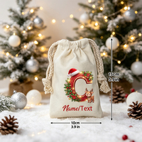 Sac cadeau en toile de Noël en gros avec cordon de serrage, personnalisable avec nom et logo, 26 lettres de l'alphabet, pochette à bonbons personnalisée, sac de rangement pour friandises de fêtes