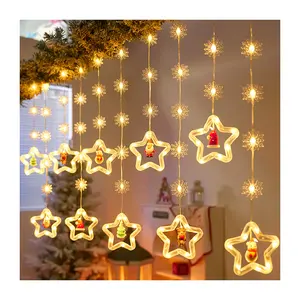 16ft 50 Remote Control Powered LED Christmas Lights Indoor Outdoor Decoration Window Star Snowflake Star Hanging Icicle Lights