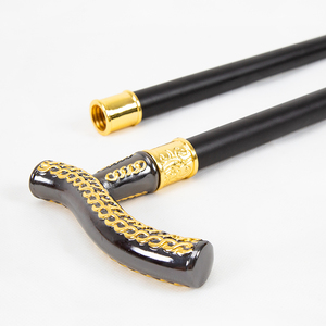 Canne de luxe en métal noir avec poignée à motif de chaîne décorée d'or, bâton de marche élégant, accessoire de gentleman - Product Image 3