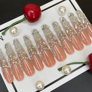 Ongles press-on longs carrés faits main, décoration de luxe exquise, 10 pièces, design unique et glamour, faux ongles en forme de cercueil, manucure artificielle manuelle - Product Image 2