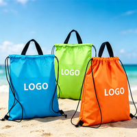 Tas jinjing belanja bahu ransel tali poliester besar OEM untuk perjalanan pantai Gym olahraga kebugaran promosi tali kantung
