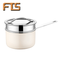 FTS pot à lait ustensiles de cuisine fabricants de marmites à soupe antiadhésif avec couvercle double couche s.s long manche en acier inoxydable ensemble de casseroles à lait