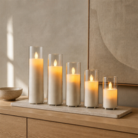 Bougies LED cylindriques en verre transparent, bougies scintillantes rechargeables pour la décoration nordique de la maison, décoration romantique de table de mariage