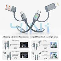 Cable de Datos Trenzado Cuatro en Uno con Luz Intermitente de Siete Colores de 65W, Conectores USB-A/Tipo-C para Transferencia de Datos de Teléfonos Móviles