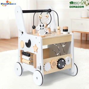 Nouveau <span class=keywords><strong>chariot</strong></span> d'activités multifonctionnel en bois Montessori pour bébés, avec labyrinthe de perles, design stable anti-renversement, pour l'éveil et l'apprentissage précoce des enfants - Product Image 1