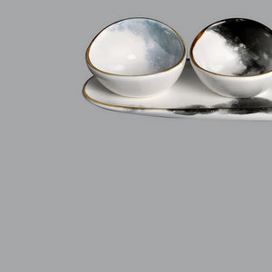 Venta al por mayor de porcelana cerámica forma de abulón salsa Ramekins aperitivo <span class=keywords><strong>tapas</strong></span> tazón con bandeja larga - Product Image 5