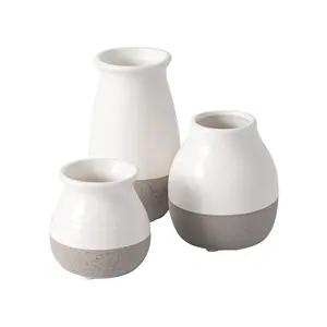 小质朴的家庭装饰非常适合厨房办公室或客厅白色和灰色陶瓷花瓶3套
