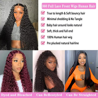 Perruque en cheveux humains bouclés Deep Wave 360 Full Lace avec sangle invisible et cordon de serrage invisible, perruques frontales 360 sans colle