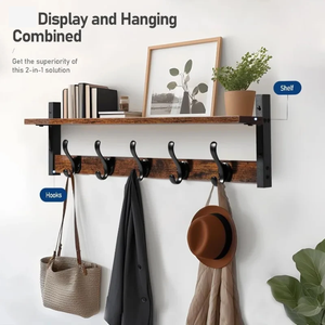Cintres d'entrée antidérapants <span class=keywords><strong>de</strong></span> 17 pouces Cintres pour clés <span class=keywords><strong>de</strong></span> sac à main <span class=keywords><strong>Porte</strong></span>-manteaux en bois <span class=keywords><strong>Étagère</strong></span>s murales <span class=keywords><strong>avec</strong></span> crochets <span class=keywords><strong>Étagère</strong></span> flottante suspendue - Product Image 6