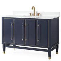Meuble de salle de bain moderne de haute qualité en bois massif bleu marine de 48 pouces avec dessus en marbre artificiel, meubles écologiques