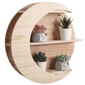 Moon-shaped double-layer storage <b>shelf</b>, living room decorative wooden <b>shelf</b>, wooden moon-shaped display <b>rack</b>, solid wood - Product Image 4