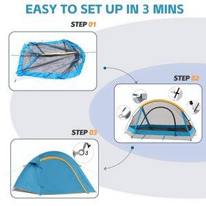 Tente de camping Oxford pour 1-2 personnes, une chambre, installation facile, portable, double couche, imperméable, respirante, quatre saisons - Product Image 6