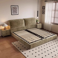 Lit moderne italien haut de gamme, minimaliste, gain de place, grand lit, cadre en bois, ensemble de chambre à coucher en velours chenille