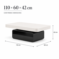 Table basse contemporaine avec surface blanche arrondie et base noire pour salon 110 x 60 x 42 cm