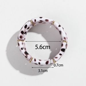 Invierno Vintage 8mm brazaletes de cuentas de bambú <span class=keywords><strong>tabique</strong></span> dorado doblado 3 unids/set estampado de leopardo acrílico tubo cuentas pulsera conjunto para mujer - Product Image 5