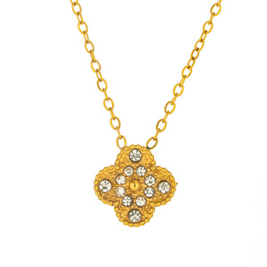 Collier élégant pour <span class=keywords><strong>femme</strong></span> avec nœud et trèfle à quatre feuilles porte-bonheur, ras-de-cou tendance en acier titane avec breloque - Product Image 5