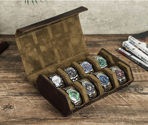 Boîte en cuir de <span class=keywords><strong>cheval</strong></span> fou avec coussins amovibles avec logo personnalisé fait à la main à 8 emplacements organisateur d'affichage de montre stockage rouleau de voyage hexagone - Product Image 4