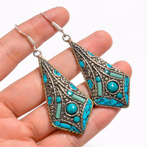 Pendientes tibetanos bohemios Vintage de piedras preciosas naturales - Product Image 3