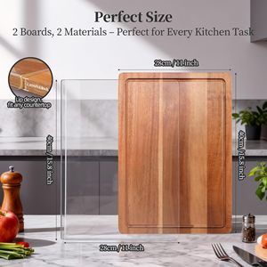 2 planches à découper pour la cuisine, <span class=keywords><strong>planche</strong></span> à découper en bois avec rainure pour les jus et <span class=keywords><strong>planche</strong></span> de cuisson en acrylique avec rebord de comptoir - Product Image 2