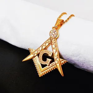 hiphop jewelry pendant mens cubic zirconia freemason symbol masonic titanium stainless steel society AG pendant necklace