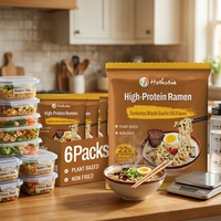Nouilles instantanées végétaliennes séchées 65g, protéines végétales, Tonkotsu, huile d'ail noir, faibles en glucides, Keto, non frites, pour les sportifs