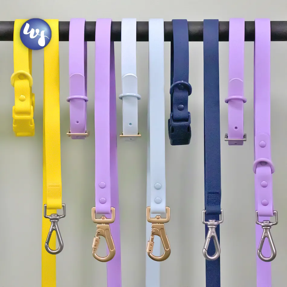 Custom low moq soft pvc waterproof metal buckle dog collar leash adjustable with id tag personalized solid dog collar