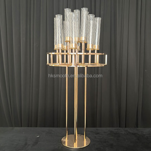Centres de table élégants pour réceptions de mariage, 12 bras, chandelier en métal doré - Product Image 2