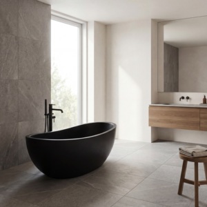 Baignoires ovales modernes sur mesure de luxe en marbre noir/jade noir, autoportantes, pour salle de bain, villa, hôtel - Product Image 6
