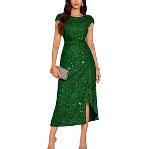 European American <b>Sequin</b> Beaded Tassel Sleeveless Vest V-Neck A-Line Chiffon Floor-Length Formal Natural Waist Summer Party - Product Image 2