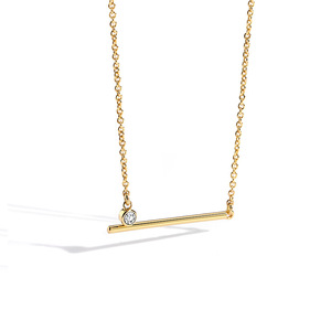 Minimalist Geometric Link <b>Chain</b> Pendant Necklace 18K Gold-Plated Brass Horizontal Bar Design Claw Setting Zircon 20-inch Unisex - Product Image 1