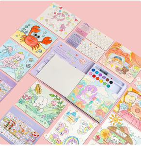 Livre de coloriage aquarelle tout-en-un pour enfants, kit de peinture artistique portable pour débutants - Product Image 2