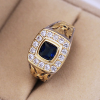 Neuer versilberter vergoldeter Herren ring mit blauem CZ-Stein-Verlobung sring für Männer
