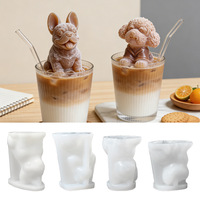 Moule à glaçons créatif en silicone YS 3D stéréoscopique pour bar, motif bouledogue français et chat de dessin animé