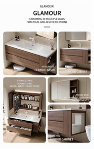 <span class=keywords><strong>Mobile</strong></span> Bagno con <span class=keywords><strong>Lavabo</strong></span> Integrato in Ceramica e Mobiletto in Legno di Noce Anticato, Lavandino - Product Image 6