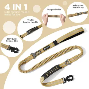 Collier et laisse de luxe pour chien, taille moyenne et grande, réglable, laisse élastique à ressort, libération rapide, imprimé, réfléchissant, rembourré, en nylon - Product Image 4