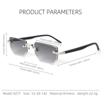 Lunettes de soleil de luxe de marque, design vintage, sans monture, carrées, dégradées grises, pour femmes, verres en nylon UV400, métal de qualité supérieure, pour hommes