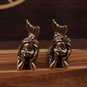 Figurine de sirène en laiton, 2 pièces, ornement de bureau rétro, statue décorative pour la maison et le bureau, artisanat en métal massif, article cadeau - Product Image 1